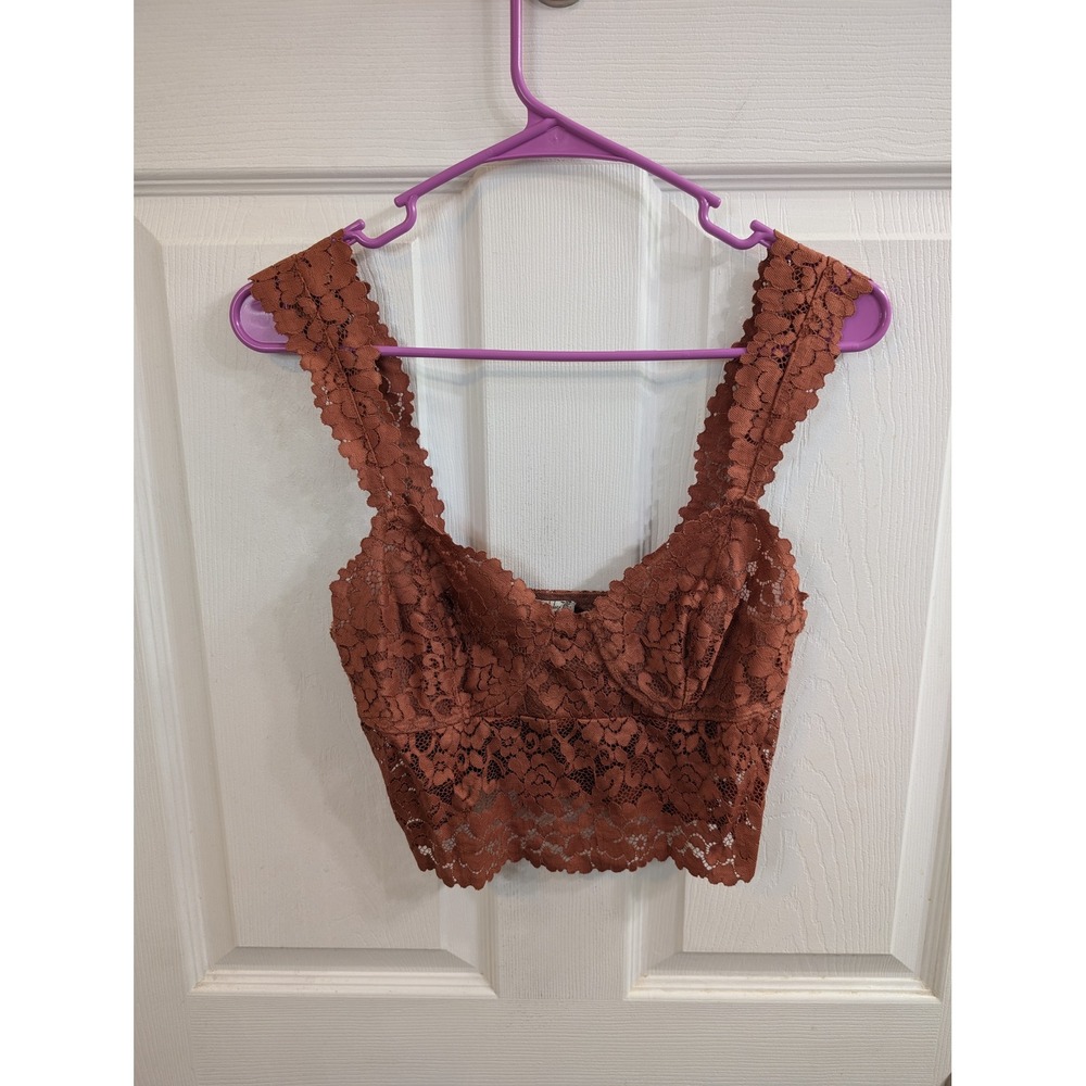 Free People Dream Away Lace‎ Bralette Women Rust Scalloped Trim - Size M